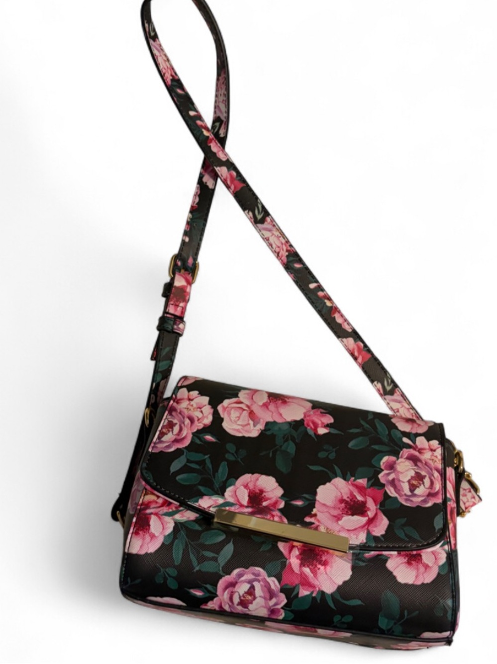 Floral Crossbody Bag in Black and Pink
